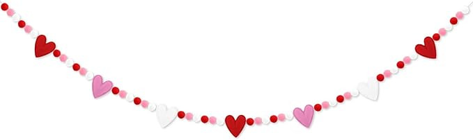 Valentines Day Decorations Felt Pompom Banner Cute 3D Love Hearts Felt Ball Pre-Assembled Hanging... | Amazon (US)