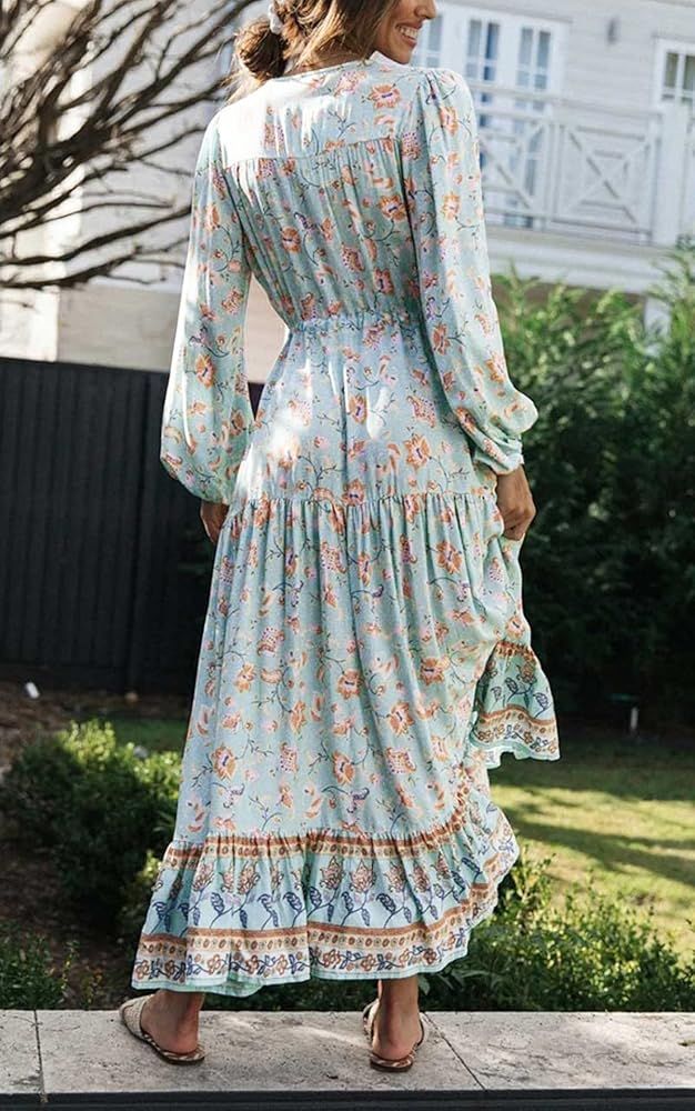 R.Vivimos Women's Long Sleeve Midi V-Neck Dress       
Material: Cotton/Rayon | Amazon (US)