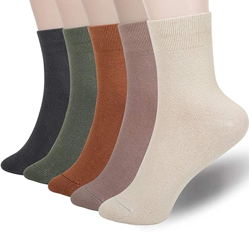 FGZ Women Thin Cotton Socks, Soft Cotton Bootie Socks Women Above Ankle Crew Socks 5 Pairs | Amazon (US)