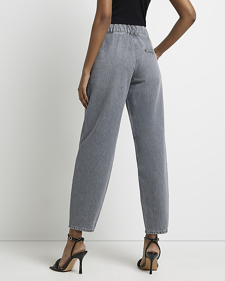 Grey high waisted tapered jeans | River Island (UK & IE)