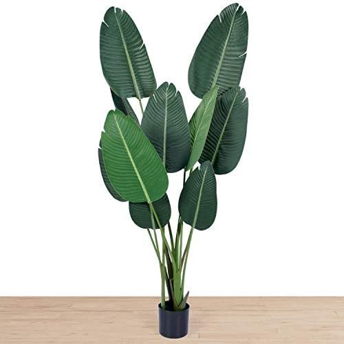 flybold Artificial Bird of Paradise Plant Fake Banana Leaf Plant 5 feet Tall 10 Faux Green Large ... | Amazon (US)