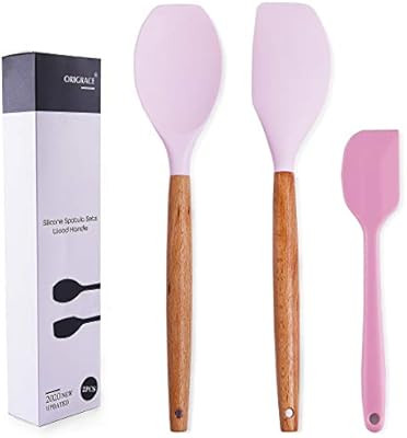Heat Resistant Silicone Spatulas Set for Nonstick Cookware, Portable Wooden Handle Spatulas Pink,... | Amazon (US)