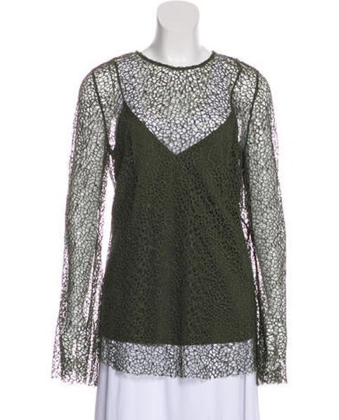 Camilla and Marc Lace-Accented Long Sleeve Top Olive | The RealReal