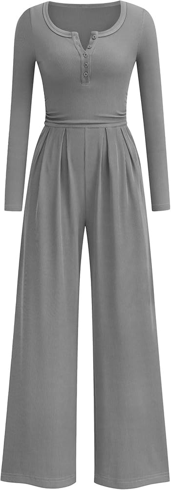 PRETTYGARDEN Jumpsuits for Women Dressy Casual 2025 Fall One Piece Outfits Long Sleeve Wide Leg P... | Amazon (US)