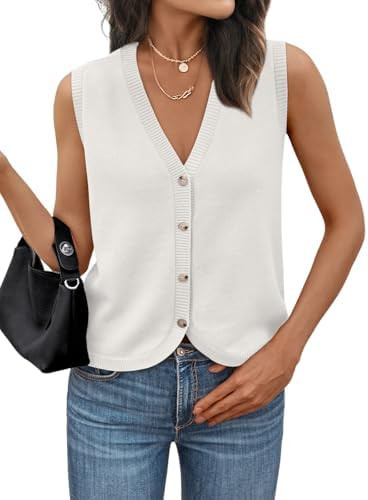 LILLUSORY Womens V Neck Button Down Sweater Vest Sleeveless Tops | Amazon (US)