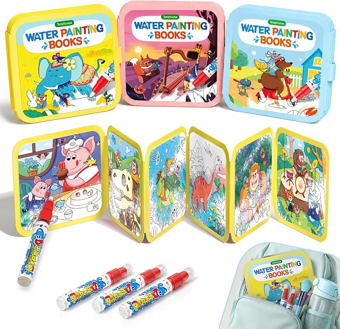 Timetome Reusable Water Painting Book for Kids - 3 Pack Magic Watercolor Books with Water Pen Fairy Tale, Animal & Dinosaur Themes | No Mess Paint & Reusable Fun for Ages 3+ | Amazon (US)