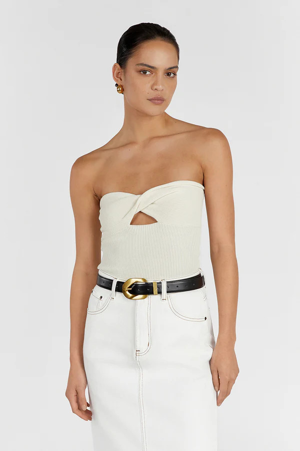 BIANCA CREAM BANDEAU KNIT TOP | DISSH