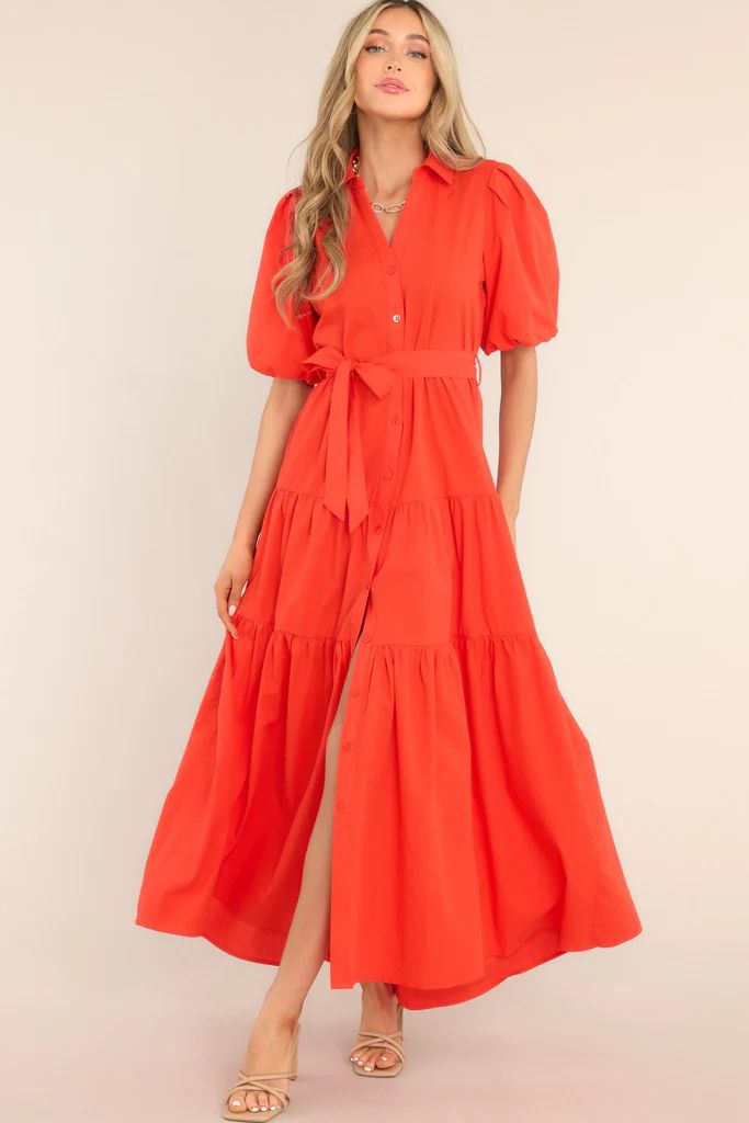 Eternal Flame Red Button Front Maxi Dress | Red Dress