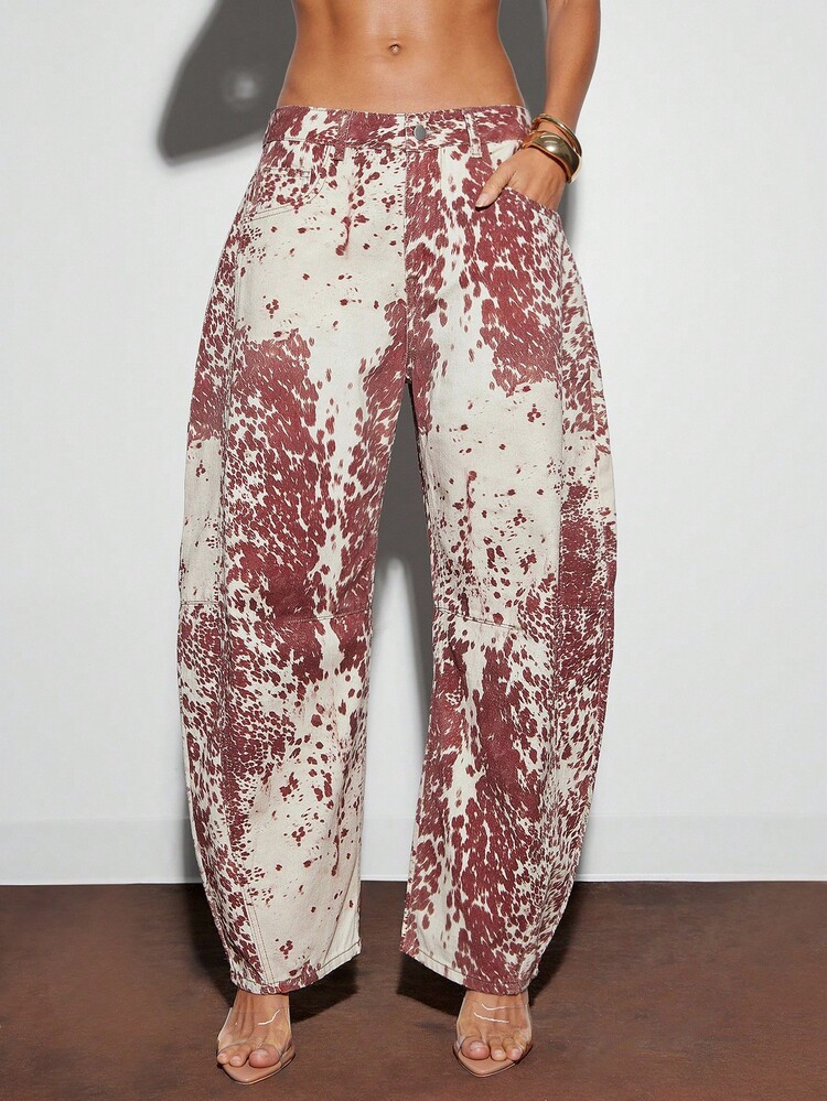 Denimoi Women's Fashion Street Style All-Over Print Slant Pocket Jeans | SHEIN