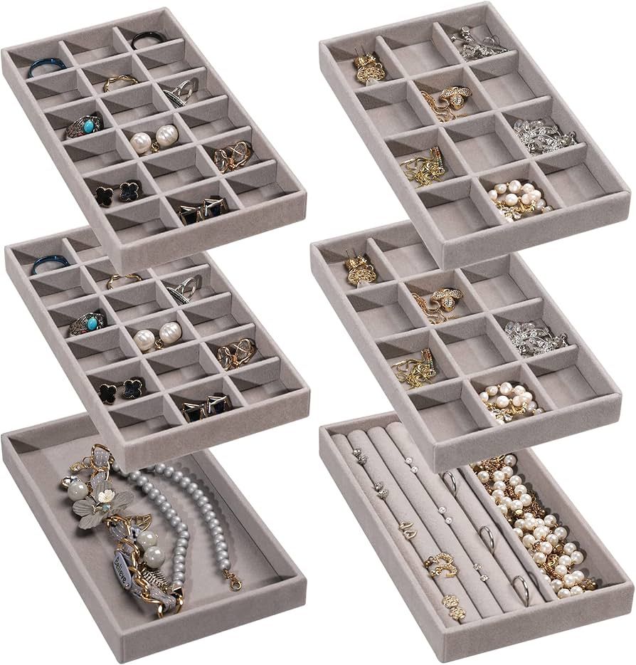 Frebeauty Jewelry Organizer Tray,Stackable Velvet Jewelry Trays,Drawer Inserts Earring Organizer ... | Amazon (US)