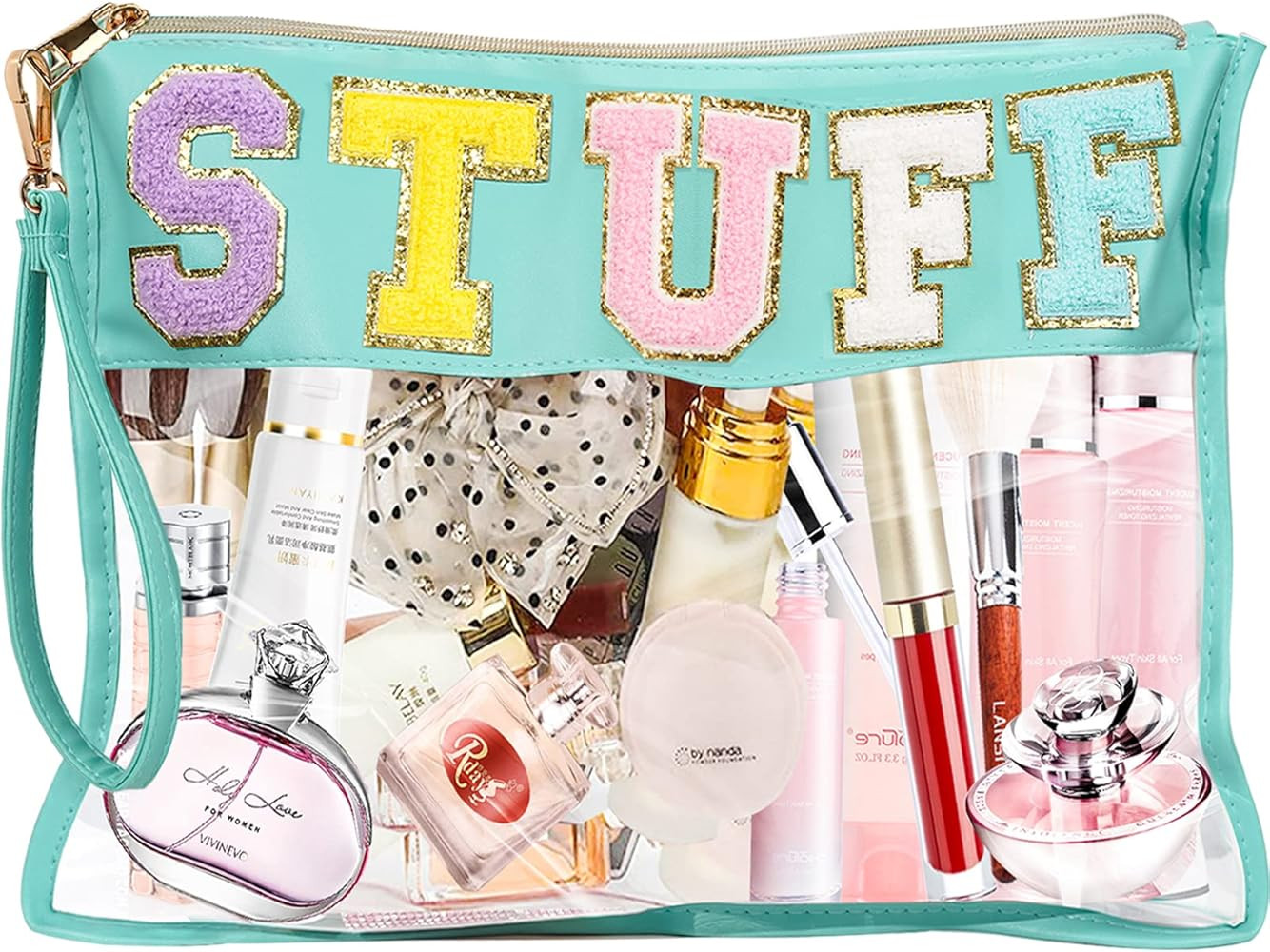 DILIBRA Oversized Chenille Letter Preppy Stuff Bag, Multi-purpose Clear Makeup Pouch Toiletry Bag... | Amazon (US)