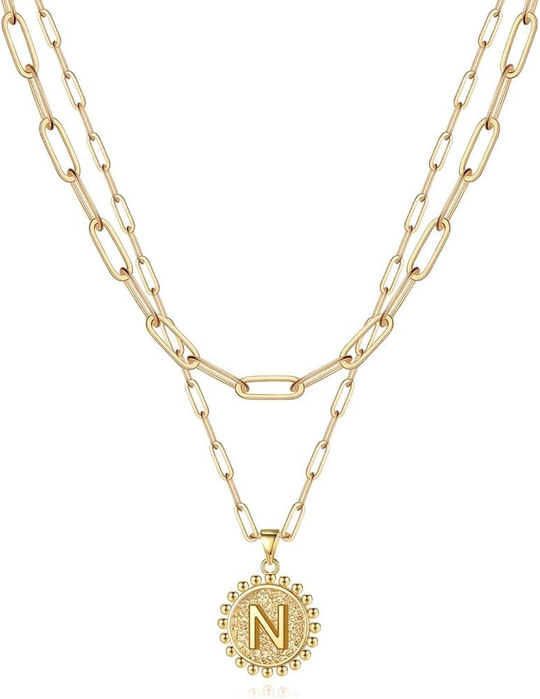 Yoosteel Gold Initial Necklaces for Women Girls, 14K Gold Plated Dainty Layering Paperclip Link C... | Amazon (US)