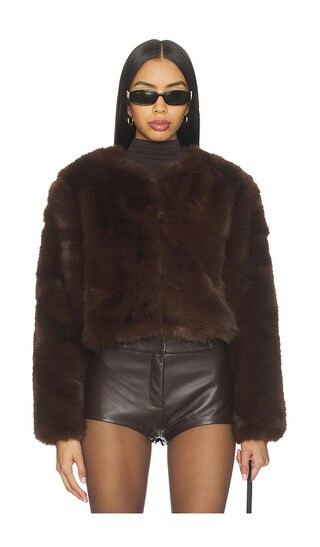 BLANKNYC Crop Faux Fur Coat in Brown. - size S | Revolve Clothing (Global)