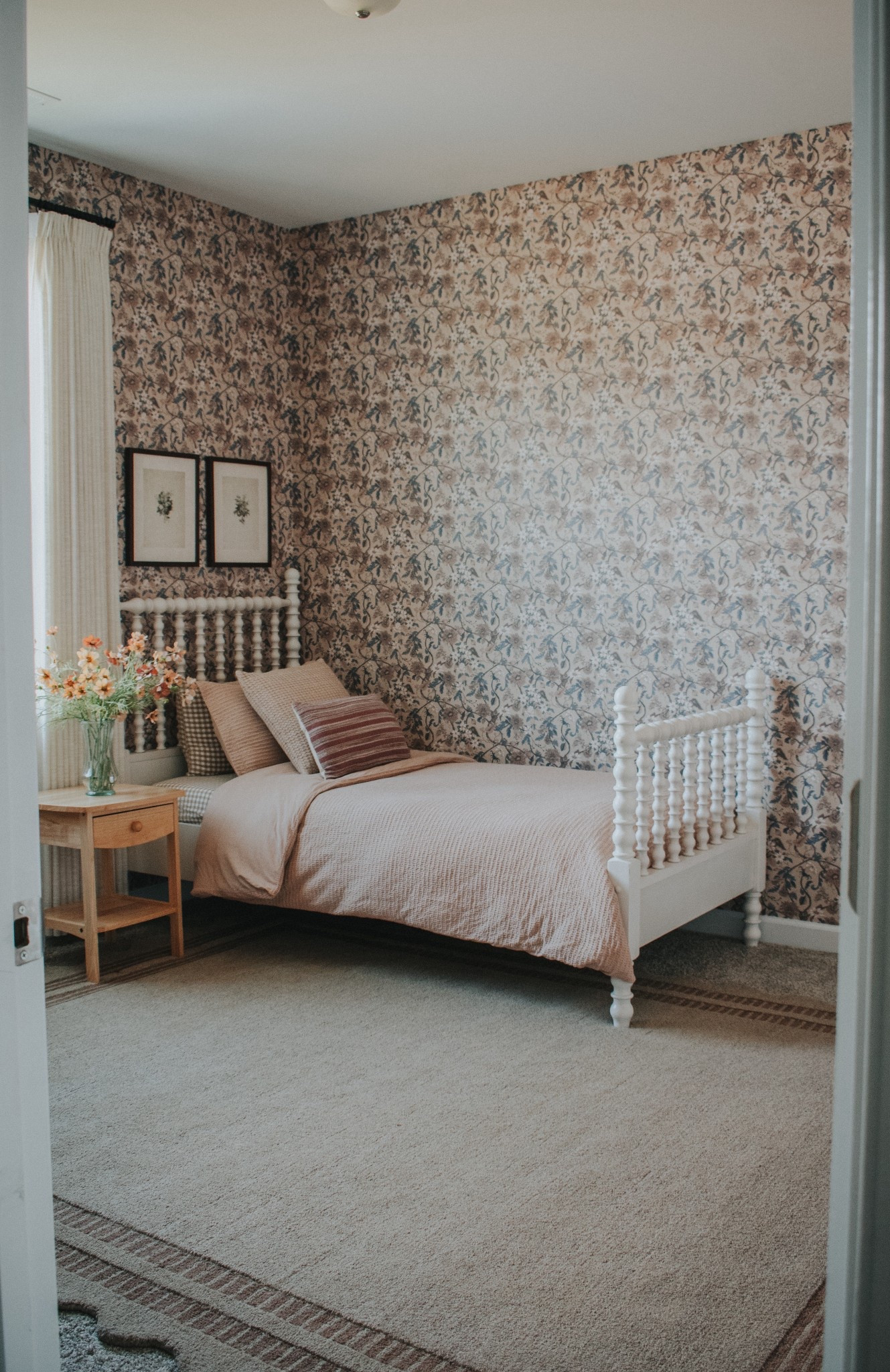 Girls room. Girls bedroom. Little girls room. Kids bedrooms. Scalloped rug and dresser. Floral wallpaper. Vintage Jenny Lind bed  

#LTKKids #LTKHome