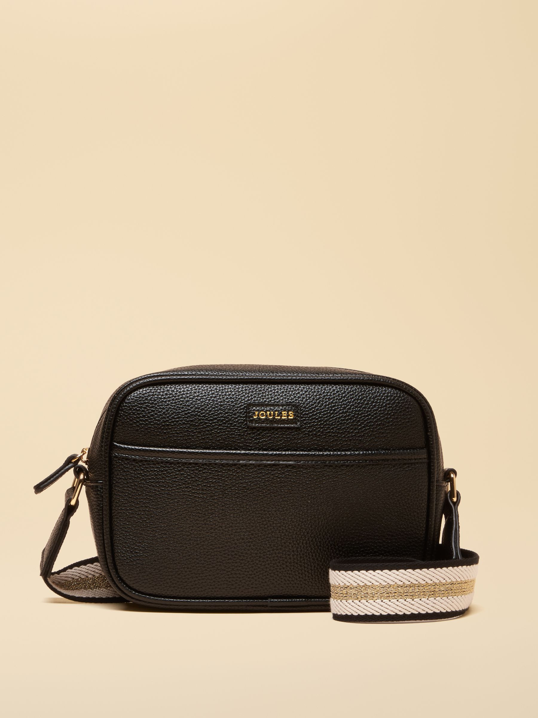 Trent Black Adjustable Cross Body Bag with Front Pocket | Joules | Joules