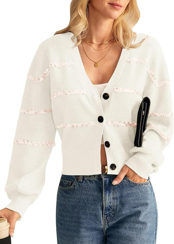 GRACE KARIN Cardigan Sweaters for Women Open Front 2024 Fall Sequin Long Lantern Sleeve Oversized... | Amazon (US)