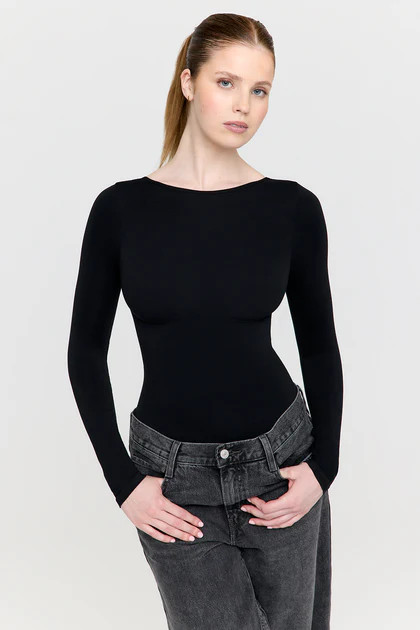 365 CONTOUR LONG SLEEVE SHAPING BODYSUIT - SHADOW BLACK | TALA (UK)