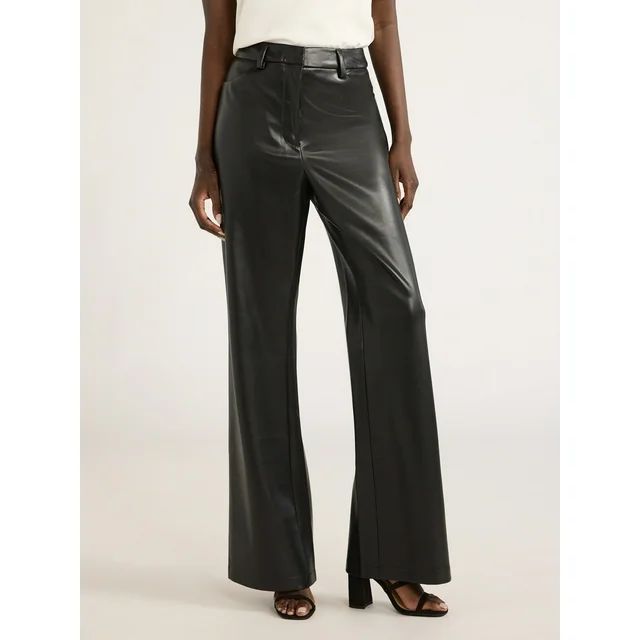 Scoop Women's Ultimate Faux Leather High Waisted Trouser Pants, 32 Inseam, Sizes 0-20 | Walmart (US)