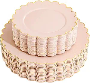 LIYH 60 Pcs Pink Plastic Plates with Gold Pink Plates Disposable Plate Includes 30 Dinner 10.25" ... | Amazon (US)