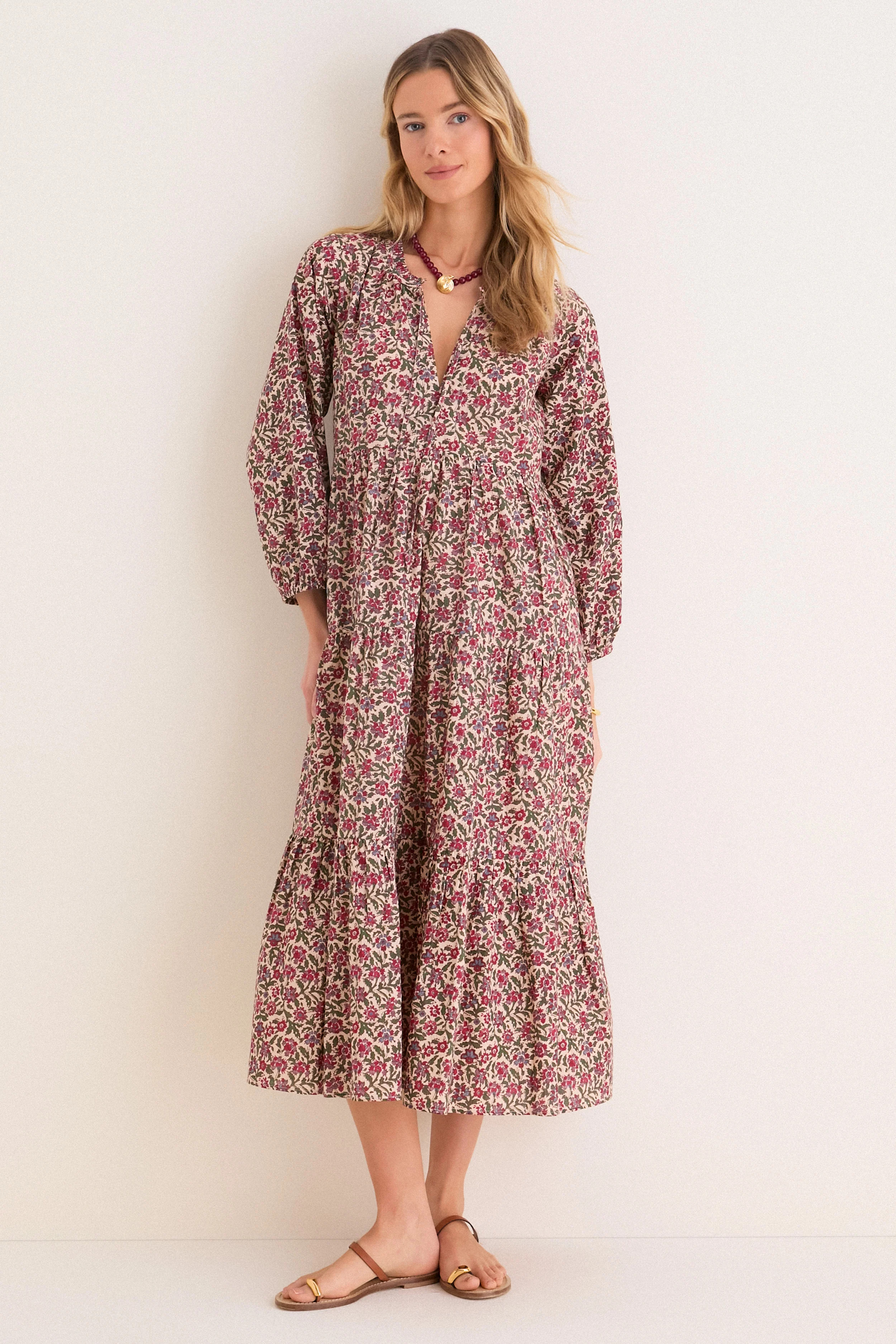 Navy Prism Embroidered Gingham Long Sleeve Salty Paloma Caftan | Tuckernuck (US)
