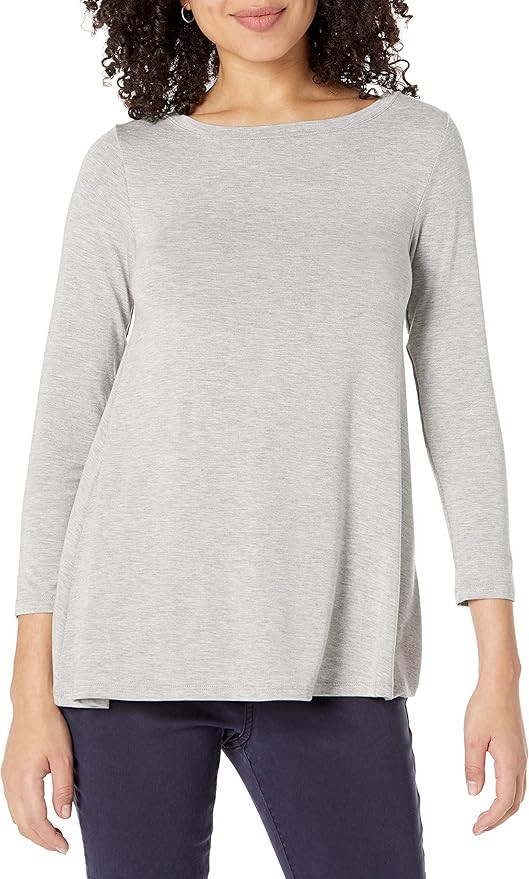 Daily Ritual Women's Jersey Standard-Fit 3/4 Sleeve Bateau Neck Swing T-Shirt, Light Heather Grey... | Amazon (US)
