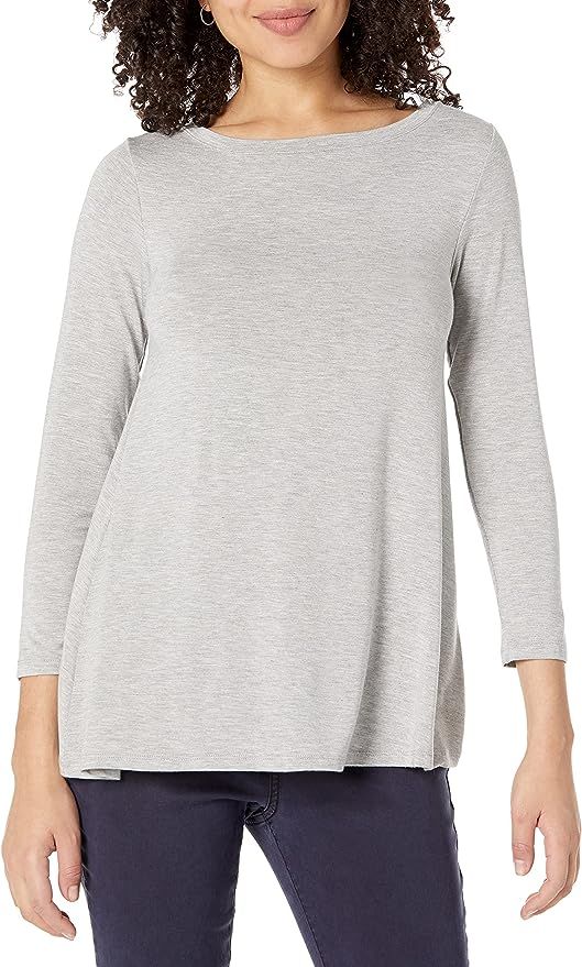 Daily Ritual Women's Jersey Standard-Fit 3/4 Sleeve Bateau Neck Swing T-Shirt, Light Heather Grey... | Amazon (US)