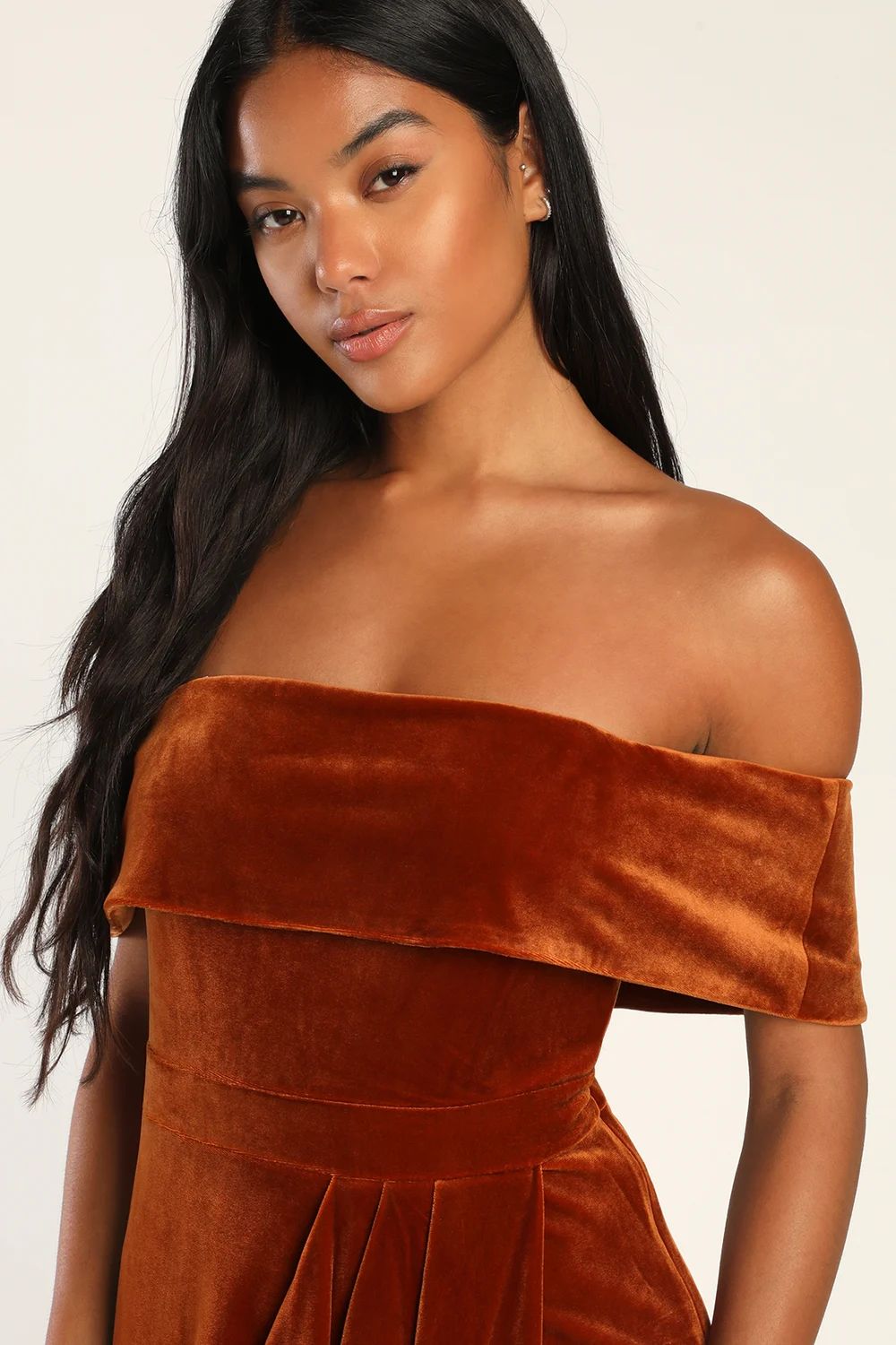 I'm Enchanted Rust Orange Velvet Off-the-Shoulder Maxi Dress | Lulus (US)