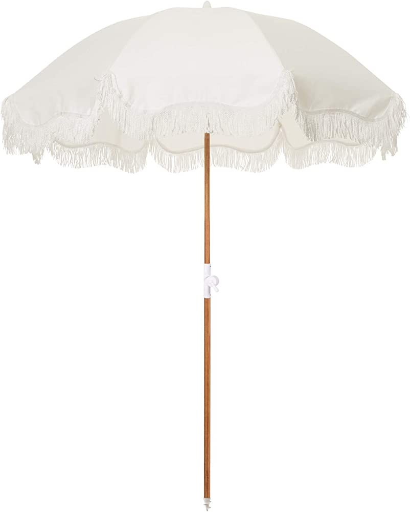Business & Pleasure Co. Holiday Umbrella | 5’W x 6.5’H White Boho Fringe Beach Umbrella | UPF... | Amazon (US)