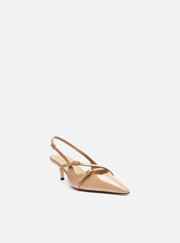 Scarpin Nude Verniz Salto Médio Slingback Amélia | ZZ Mall (BR)
