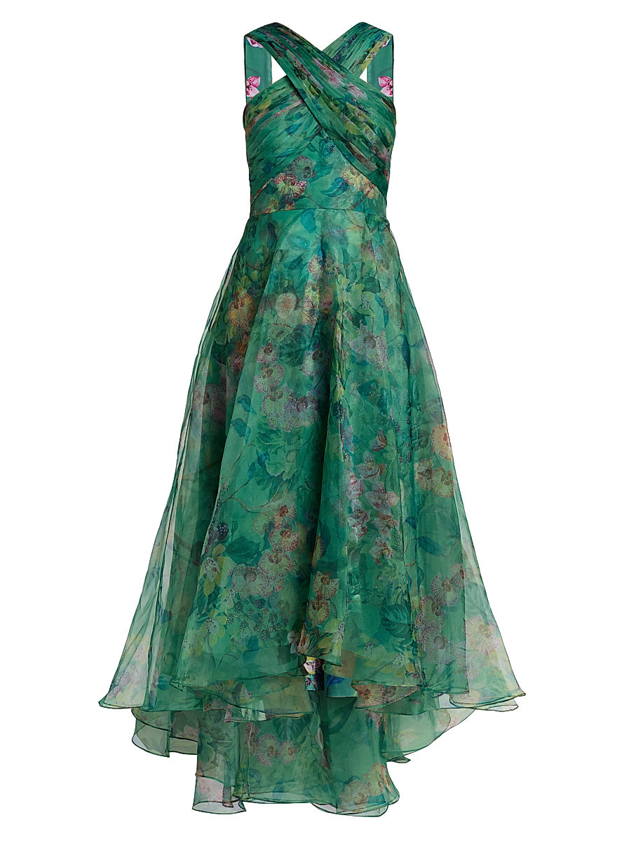 Women's Luana Floral Organza High-Low Gown - Lush Greenwood - Size 10 | Saks Fifth Avenue