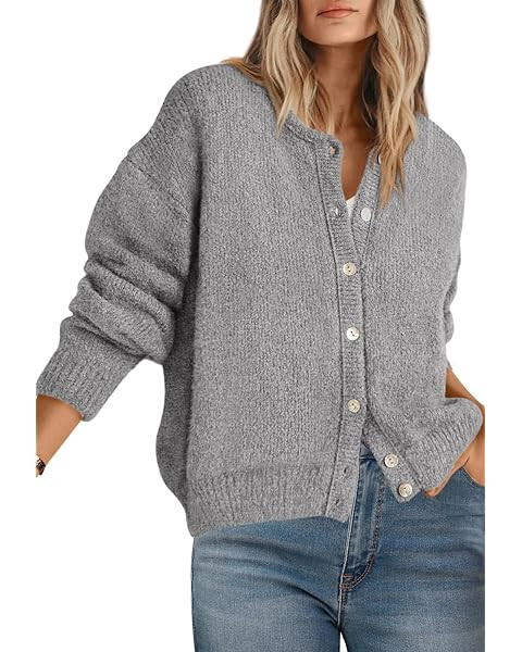 Bianstore Womens Casual Long Sleeve Crewneck Button Down Cardigan Chunky Knit Open Front Sweater ... | Amazon (US)