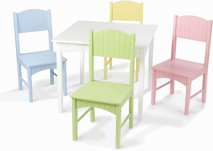 KidKraft Nantucket Kid's Wooden Table & 4 Chairs Set with Wainscoting Detail, Pastel, Gift for Ag... | Amazon (US)