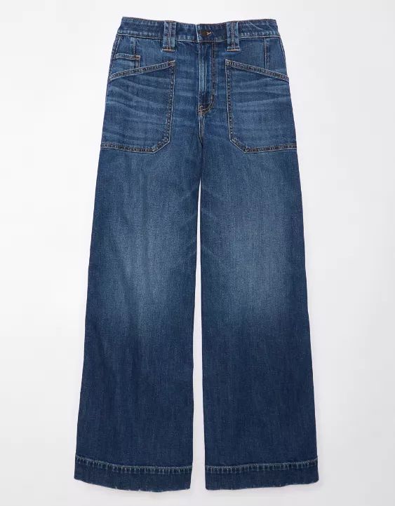 AE Dreamy Drape Stretch Super High-Waisted Baggy Ultra Wide-Leg Jean | American Eagle Outfitters (US & CA)