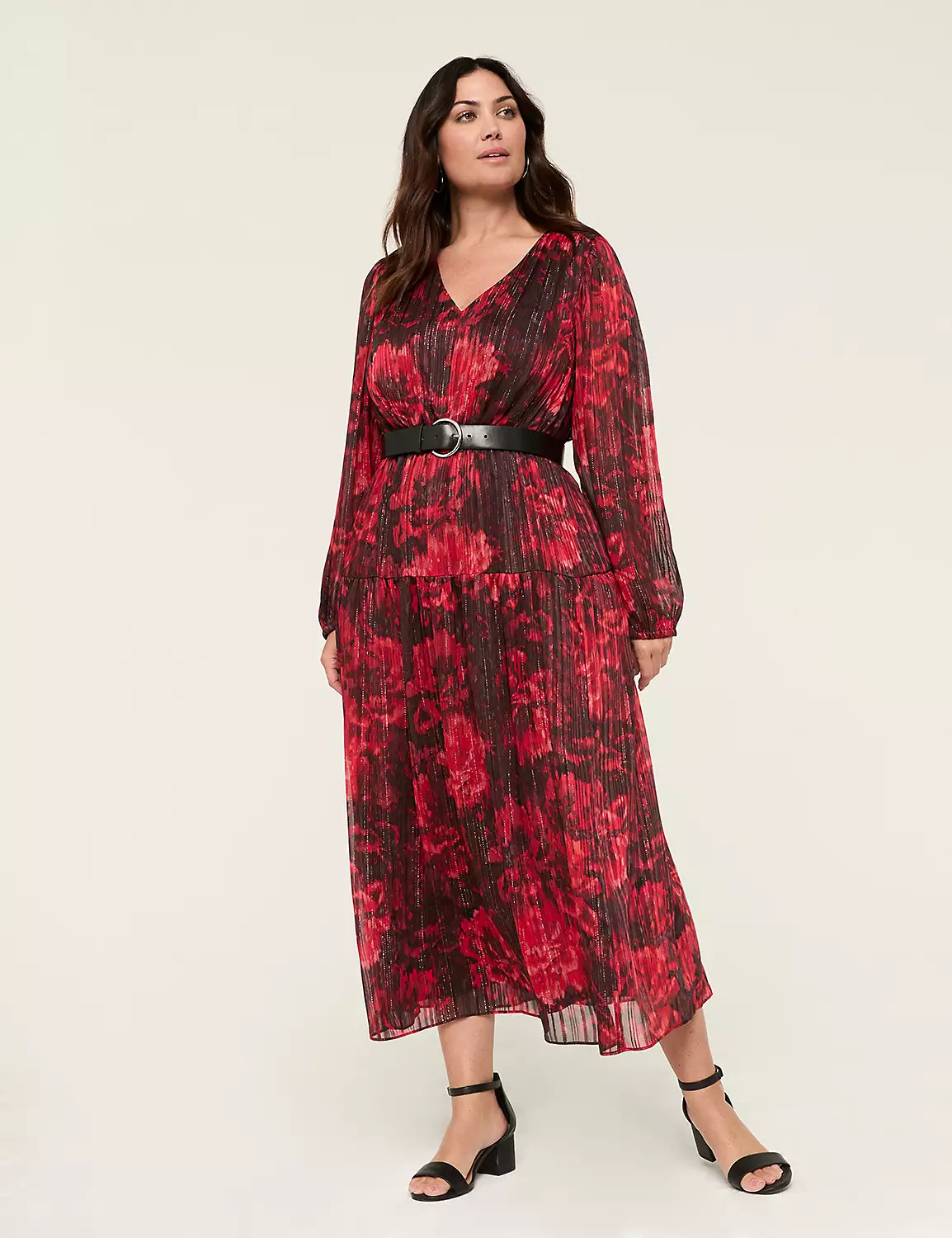 Lurex Shimmer Shirred-Shoulder Maxi Dress | Lane Bryant (US)
