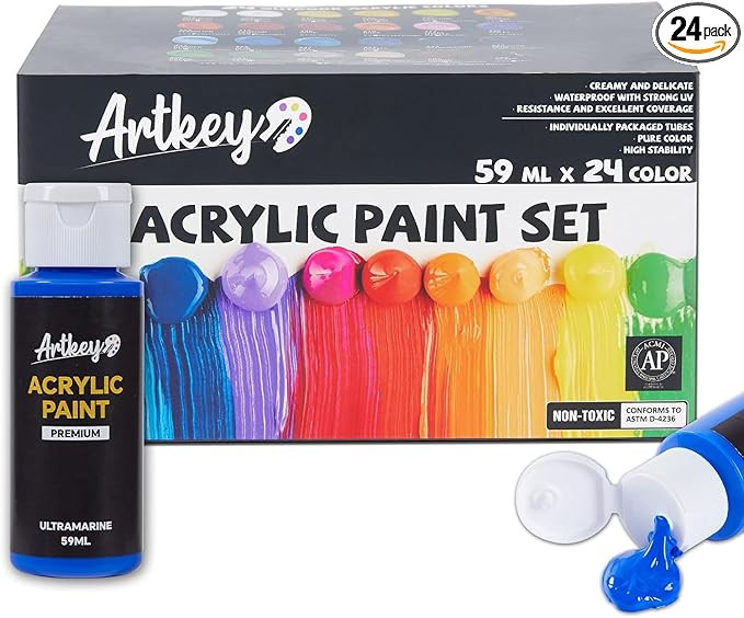 Artkey Acrylic Paint Set, 24 Colors 2 oz/59 ml Acrylic Paint Kit for Professional Artists & Begin... | Amazon (US)