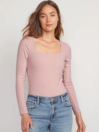 Long-Sleeve Square-Neck Rib-Knit Bodysuit for Women | Old Navy (US)