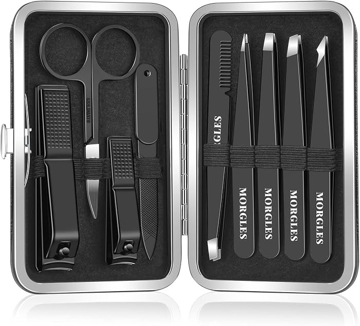 MORGLES Tweezers Set and Nail Clippers, 9 Pcs Stainless Steel Tweezers Kit for Men Professional M... | Amazon (US)