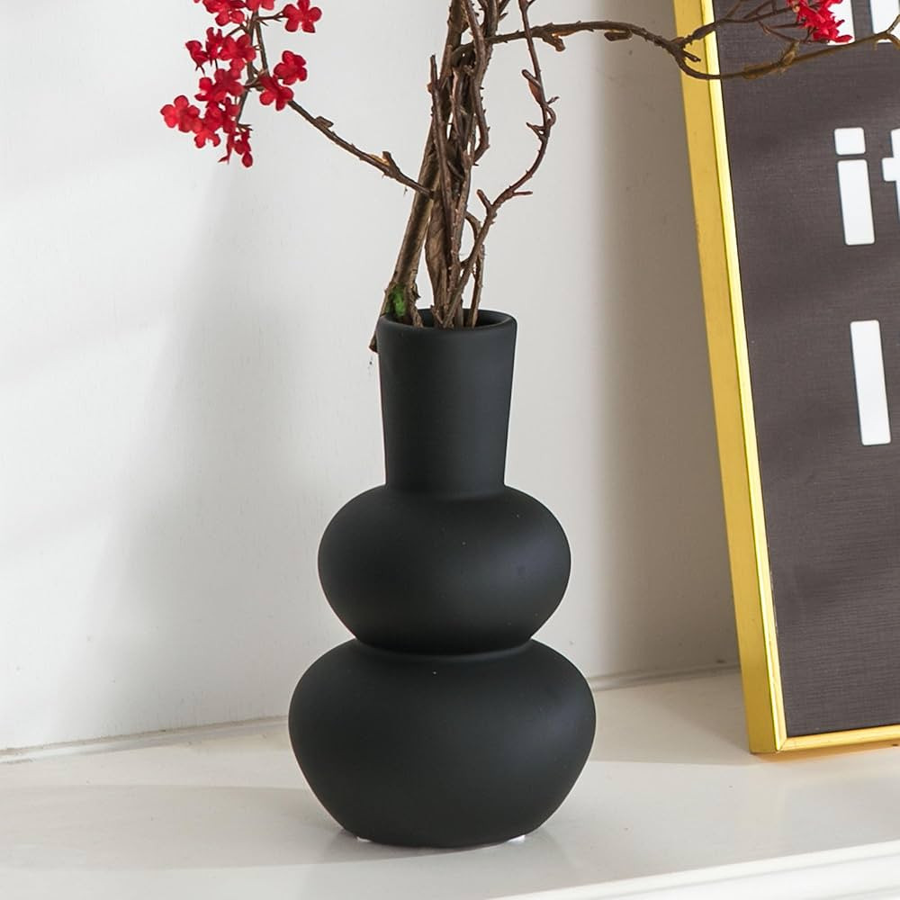 Modern Ceramic Vase, Matte Black Boho Vase, Minimalist Pampas Clay Vases for Wedding Dinner Livin... | Amazon (US)