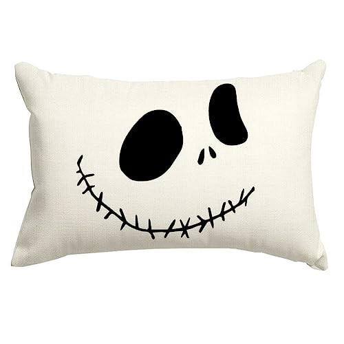 RABUSOFA Nightmare Before Christmas Decor Halloween Pillow Covers 12x20 Inch for Halloween Decorations,Black and White Spooky Ghost Halloween Decor Outdoor Pillow Cases Funny Cute for Couch Sofa | Amazon (US)