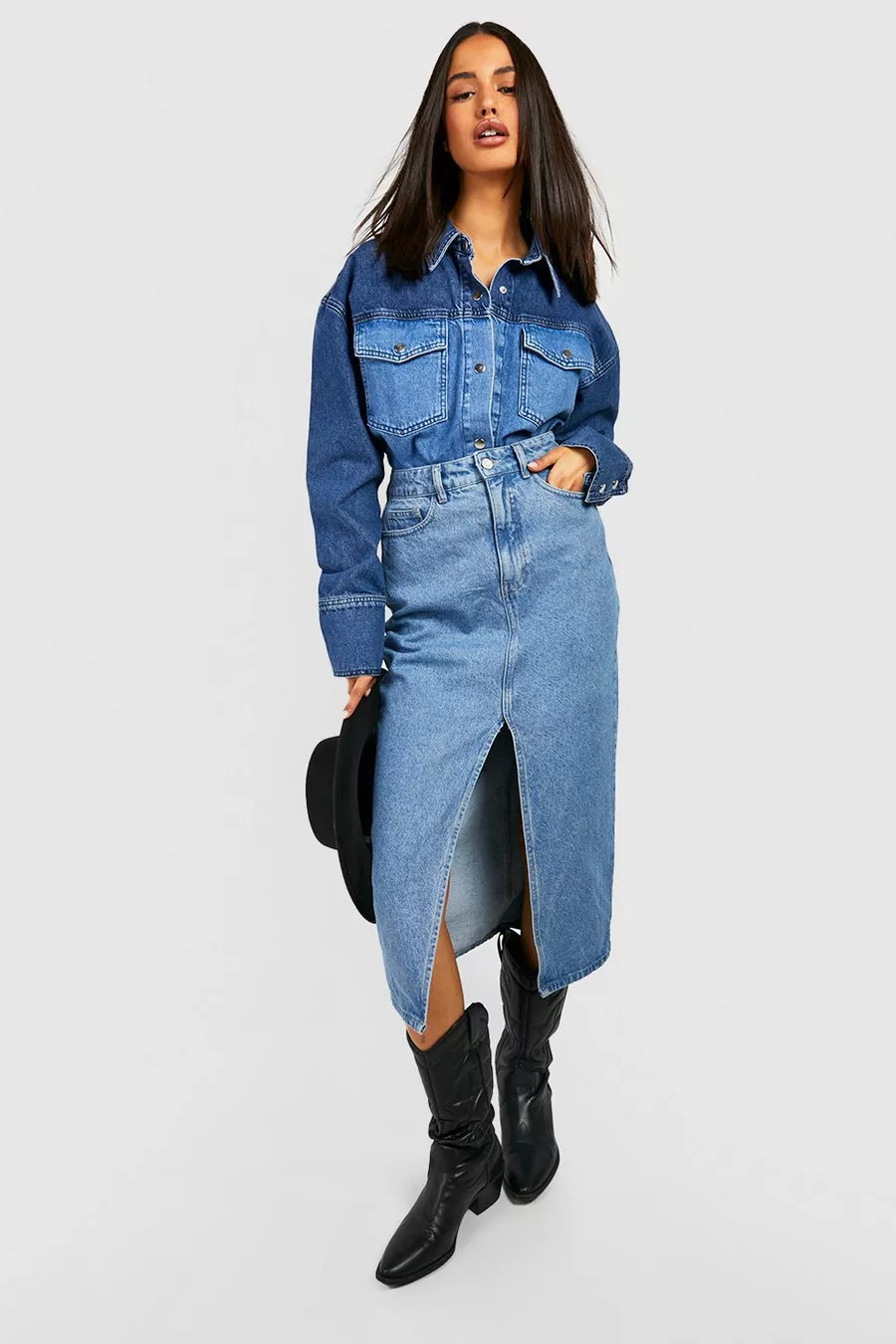 Washed Denim Midaxi Skirt | Boohoo.com (UK & IE)