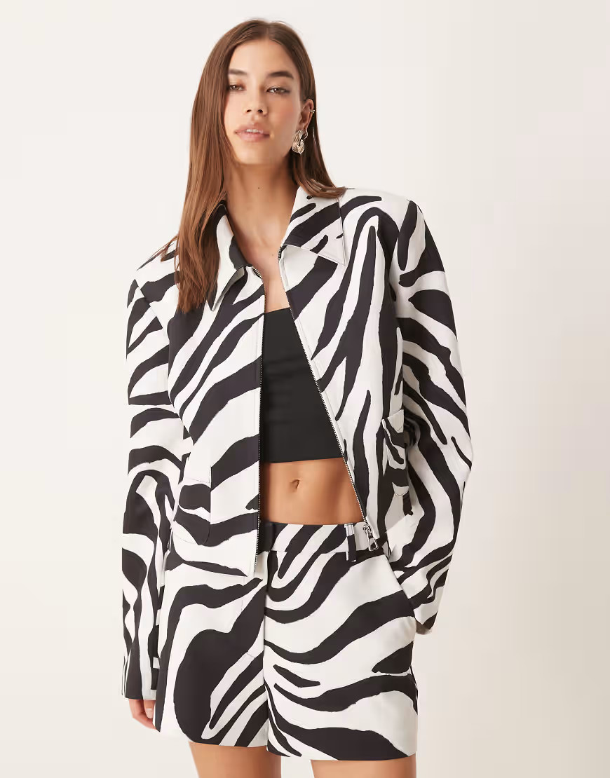 ASOS DESIGN tailored zip front cropped blazer in zebra - part of a set-Multi | ASOS (Global)