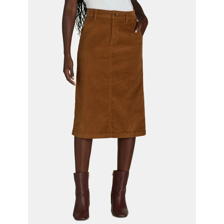 Time and Tru Women’s and Women’s Plus Corduroy Midi Skirt Sizes 2-22 - Walmart.com | Walmart (US)
