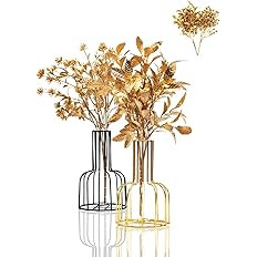 MIINNOKO Small Gold and Black vase Set, Gold Flower vase,Metal Wire vase, 2 Faux Gold Artificial ... | Amazon (US)