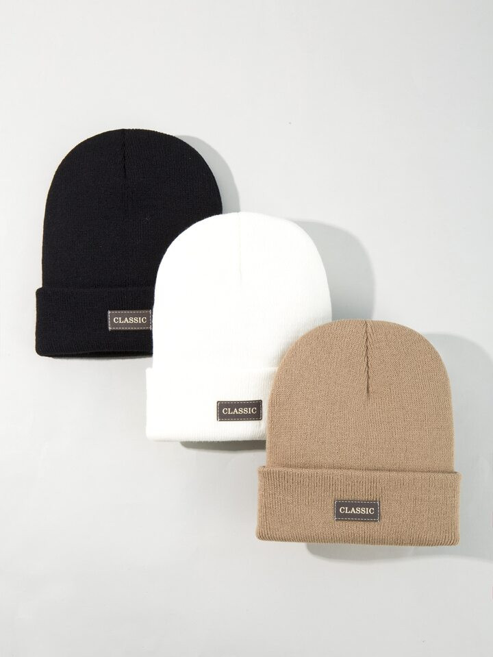 3pcs Letter Patch Decor Cuff Beanie | SHEIN