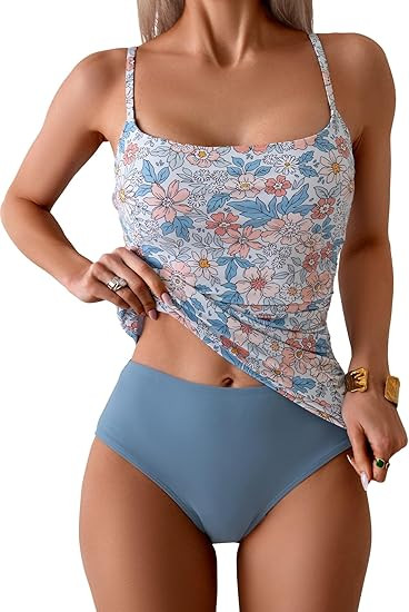 Eomenie Women's Swimsuit Tankini Tummy Control Bathing Suits Two Piece Full Coverage Slim Swim Su... | Amazon (US)