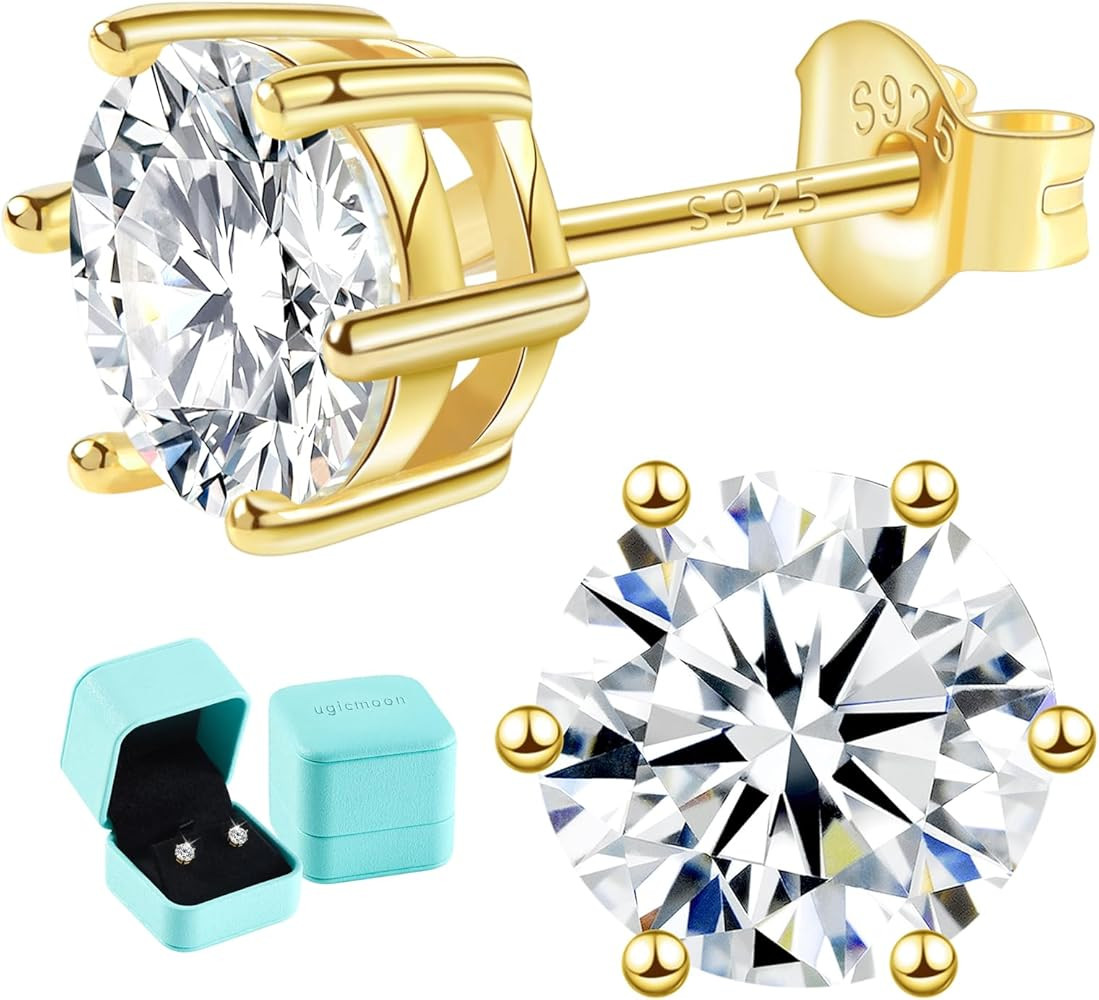 Moissanite Lab Created Diamond Earrings 0.6ctw-3.0ctw Solitaire Studs, D Color VVS1, Hypoallergen... | Amazon (US)
