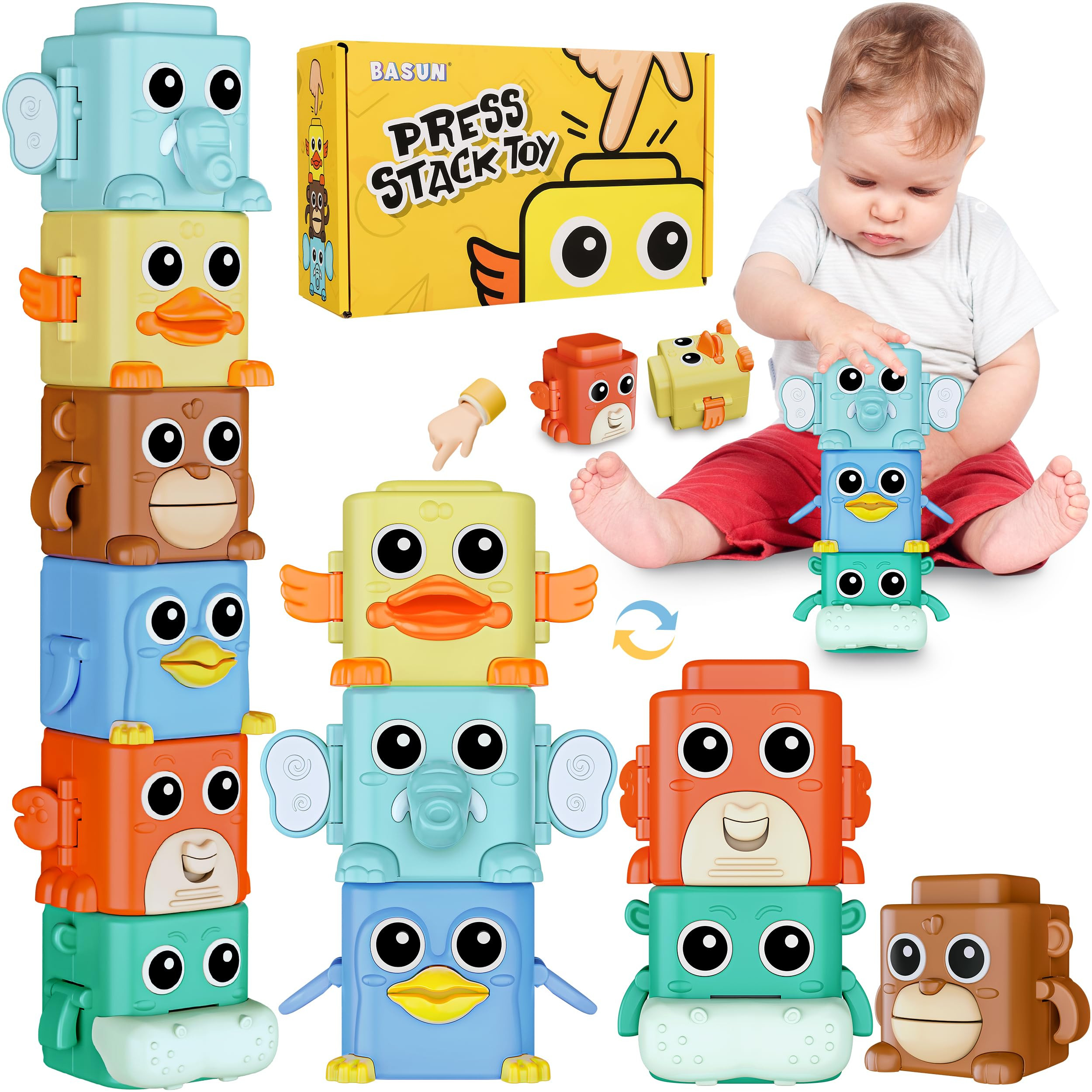Stacking Toys Set for Toddlers 18+ Months, 6 in 1 Infant Sensory Toys with Changing Expressions, ... | Amazon (US)