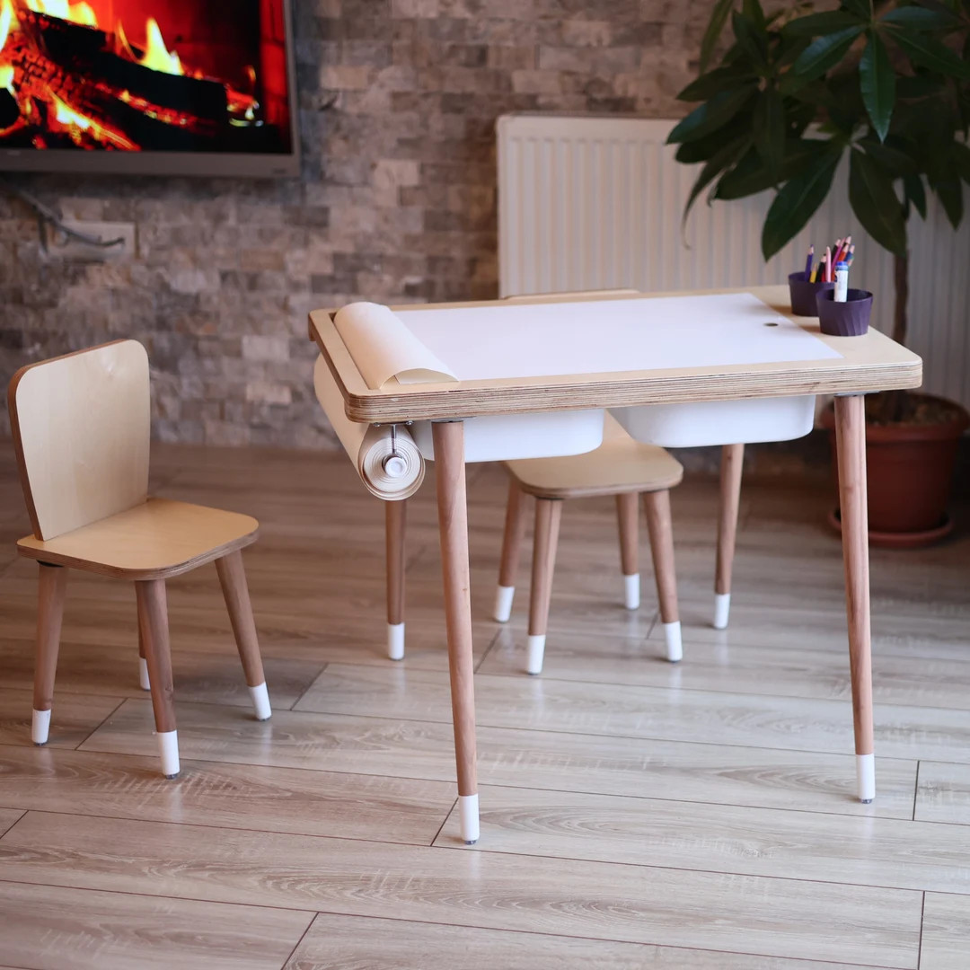 Activity Table, Learning Montessori, Inspired Wooden Sensory Bin Table, Chair Set, Chalkboard, Wh... | Etsy (US)