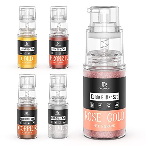 Edible Glitter Spray Set - Luster Dust Edible Set 5 Metallic Colors - Food Grade Coloring Glitter Shimmer Dust Powder, Dusting Powder for Cake Decorating,Baking,Drinks,Fondant,Candy, Cookie - 5g Each | Amazon (US)