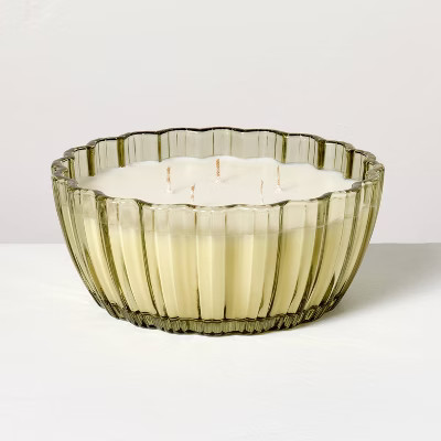 5-Wick Tinted Glass Cedar and Lemon Ribbed Jar Candle Green 28oz - Hearth & Hand™ with Magnolia | Target